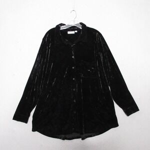 Belle By Kim Gravel Tunic Top Plus 2X Black Velvet Big Shirt Pockets Whimsogoth‎
